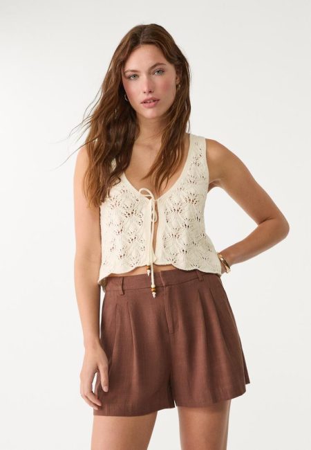 Stradivarius Soepele short met linnen  Bruin 36