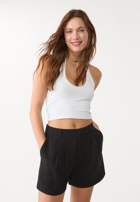 Stradivarius Soepele short met linnen  Zwart 36