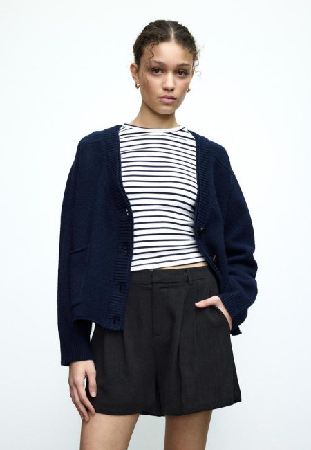 Stradivarius Soepele shorts met linnen  Zwart 44