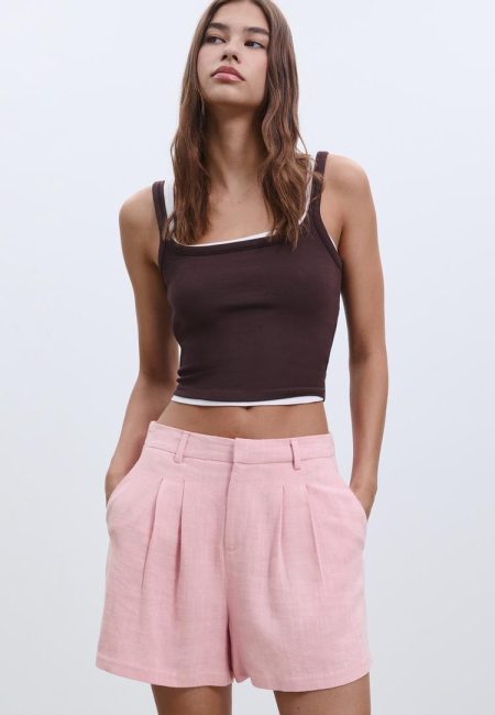 Stradivarius Soepele shorts met linnen  Pastelroze 42