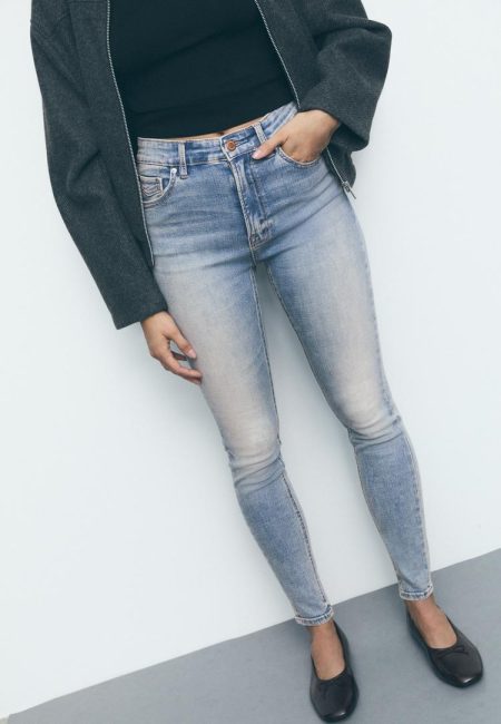 Stradivarius D07 regular waist skinny jeans  MIDDENBLAUWE DENIM WASSING 40