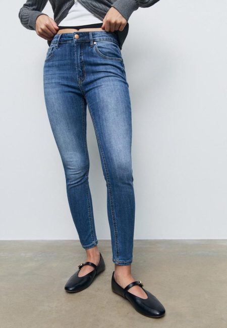 Stradivarius D07 regular waist skinny jeans  OVERGEVERFDE DENIM WASSING 44