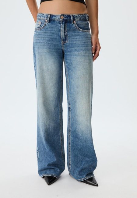 Stradivarius D91 Low wide leg jeans  MIDDENBLAUWE DENIM WASSING 34