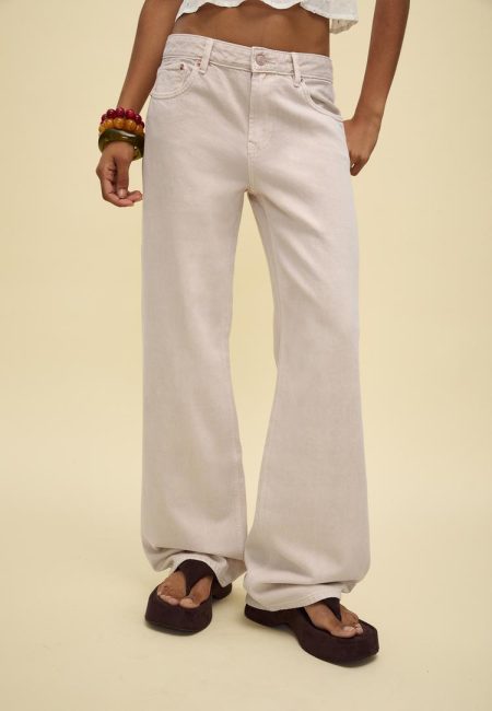 Stradivarius D91 Jeans low wijde pijpen keper  Steen 36