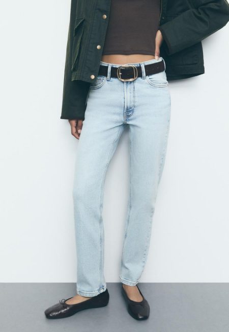 Stradivarius 1465 Jeans mom fit slim  LICHTE MIDDENBLAUWE DENIM WASSING 40