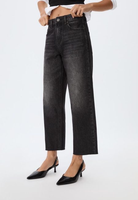Stradivarius D96 Jeans straight cropped  ZWART EFFECT DENIM WASSING 40