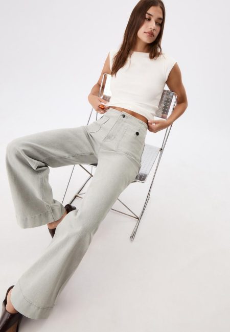 Stradivarius D77 minimalistische jeans met zakken  PARELGRIJZE DENIM WASSING 38