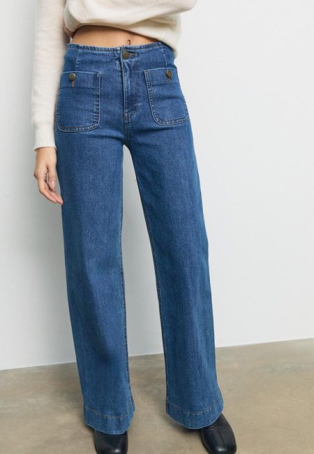 Stradivarius D77 minimalistische jeans met zakken  MIDDENBLAUWE DENIM WASSING 40