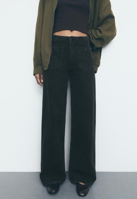 Stradivarius D77 minimalistische jeans met zakken  ZWARTE DENIM WASSING 32