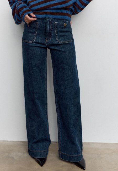 Stradivarius D77 minimalistische jeans met zakken  VERBLEEKTE DENIM WASSING 34