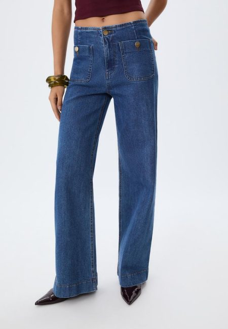 Stradivarius D77 minimalistische jeans met zakken  MIDDENBLAUWE DENIM WASSING 44