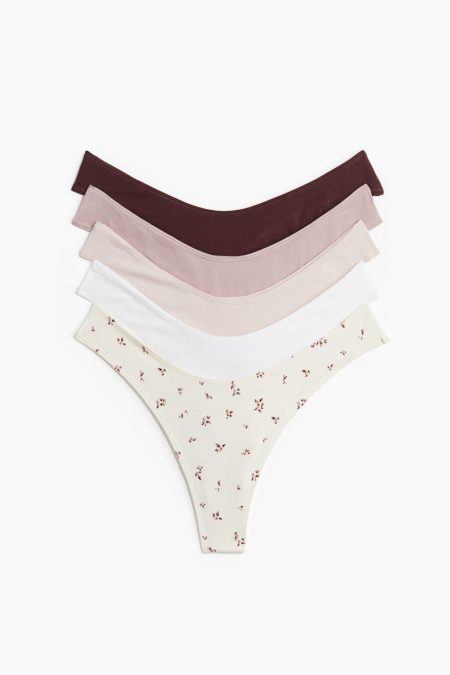 H & M - Set van 5 katoenen slips - Thong - Wit