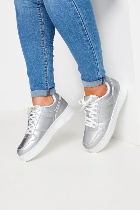 Yours Chunky Sneakers In Een Brede Pasvorm In Metallic Zilversize 42E