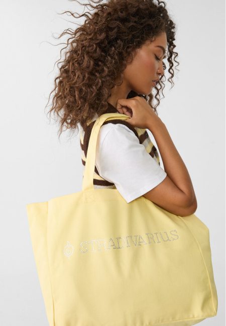 Stradivarius Basic geweven tas  Goud OS