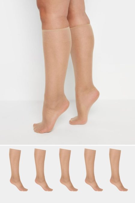 Yours Set Van Vijf Paar Doorschijnende Kniehoge Sokken In Beige