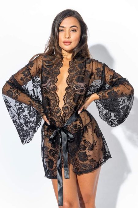 Christine - Kanten Kimono Graceful - Zwart