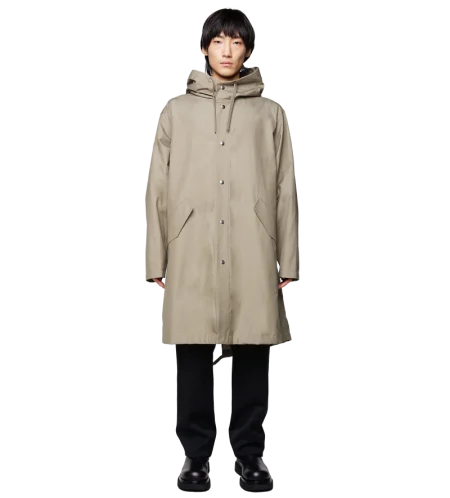 Logo Printed Drawstring Parka Coat Beige - 50