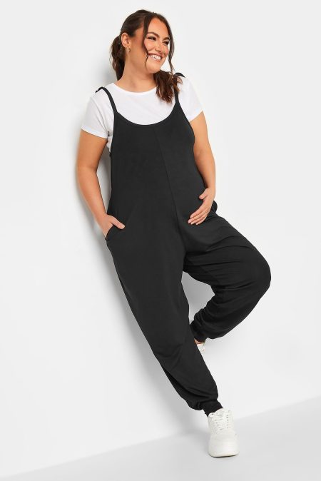 Bump It Up Maternity Oversized Jumpsuit Met Strikbandjes In Zwart