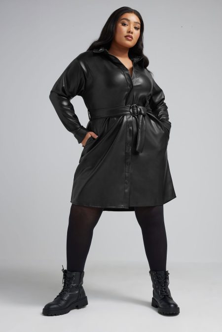 Limited Collection Overhemdjurk Van Imitatieleer Met Tailleband In Zwart