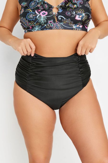 Yours Corrigerend Bikinibroekje Met Hoge Taille En Ruchedetail In Zwart