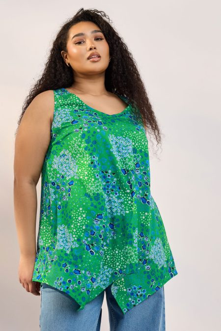 Yours Hemd Met Bloemenmotief En Asymmetrische Zoom In Donkergroen/Blauw