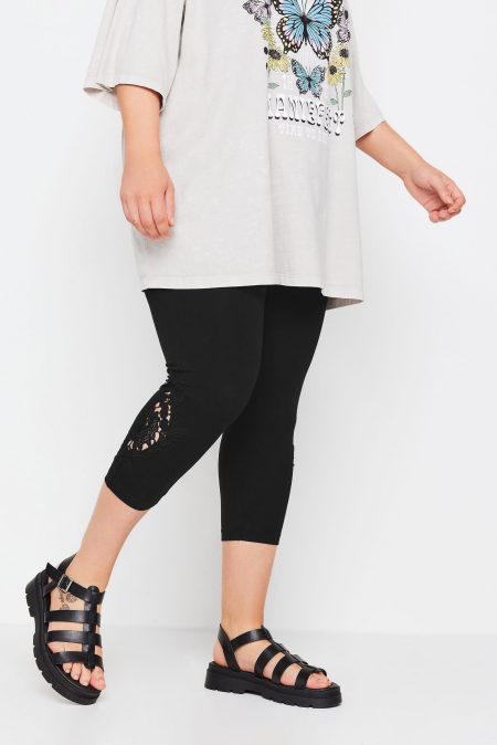 Yours Cropped Legging Van Katoenmix Met Kanten Inzet In Zwart