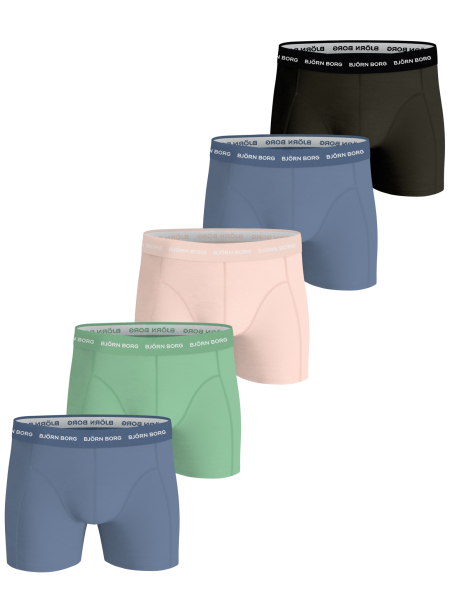 Björn Borg - Heren - Boxershort Cotton Stretch 5-Pack - Blauw/Groen/Roze - Maat S