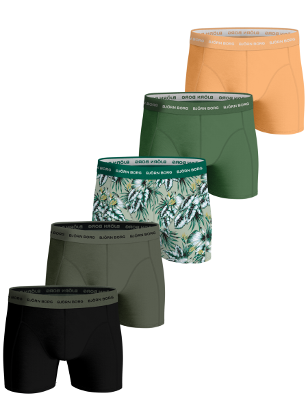 Björn Borg - Heren - Boxershort Cotton Stretch 5-Pack - Groen/Multicolour/Oranje/Zwart - Maat XL
