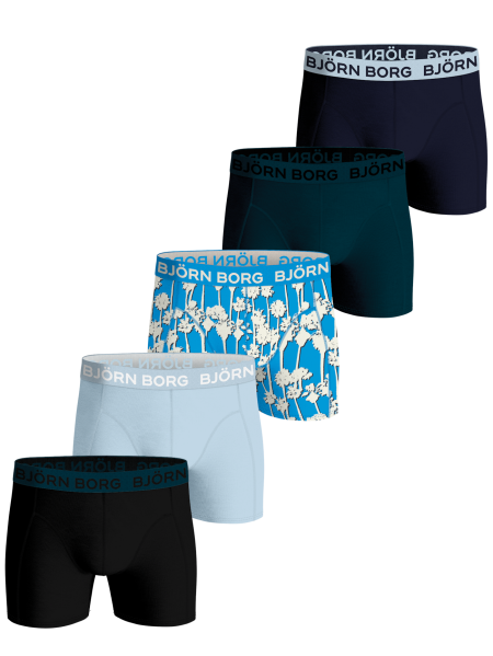 Björn Borg - Heren - Boxershort Cotton Stretch 5-Pack - Blauw/Groen/MarineBlauw/Multicolour/Zwart - Maat M