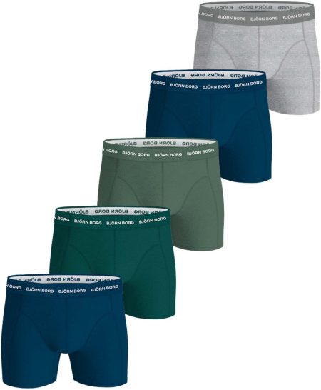Björn Borg - Heren - Boxershort Cotton Stretch 5-Pack - Blauw/Grijs/Groen - Maat XL