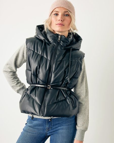 PU hooded bodywarmer Black