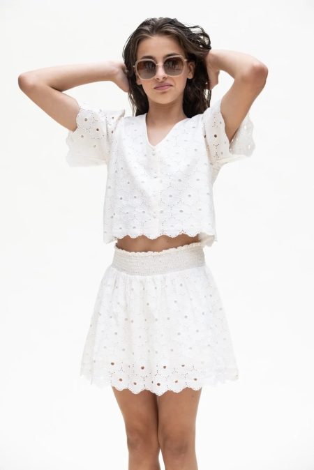 Looxs Revolution Broderie anglaise mini rok creamy voor meisjes in de kleur