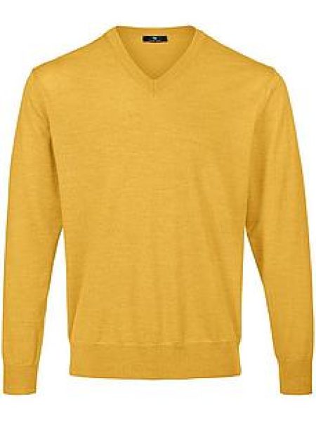 Trui 100% scheerwol V-hals Van Peter Hahn geel