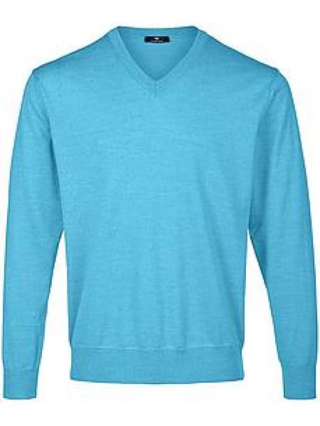 Trui 100% scheerwol V-hals Van Peter Hahn turquoise