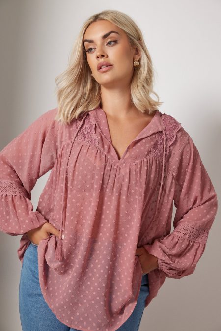 Yours Blouse Met Dobbytextuur En Kanten Details In Roze