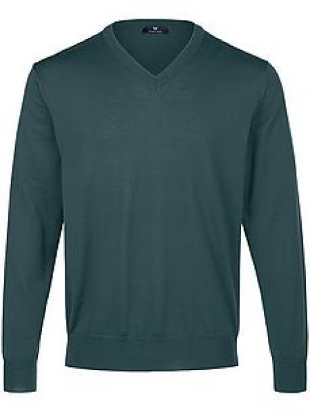 Trui 100% scheerwol V-hals Van Peter Hahn turquoise