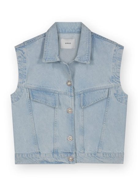 Homage to Denim Licht kort denim gilet met strass