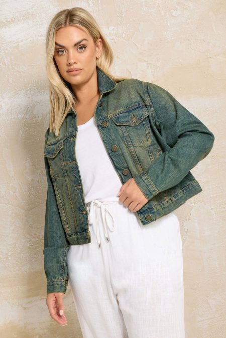 Yours Klassiek Denimjack Van Katoen Met Wassing In Blauw Size 48