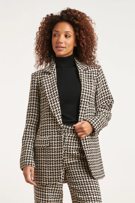 Smashed Lemon 23516 dames zwart wit pied de poule fitted blazer