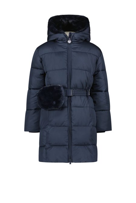 Le Chic Meisjes winterjas met riem en furry tas birdo navy