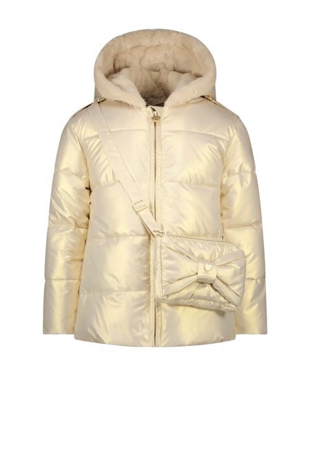 Le Chic Meisjes winterjas kort met strik en tas babs dreamy creamy