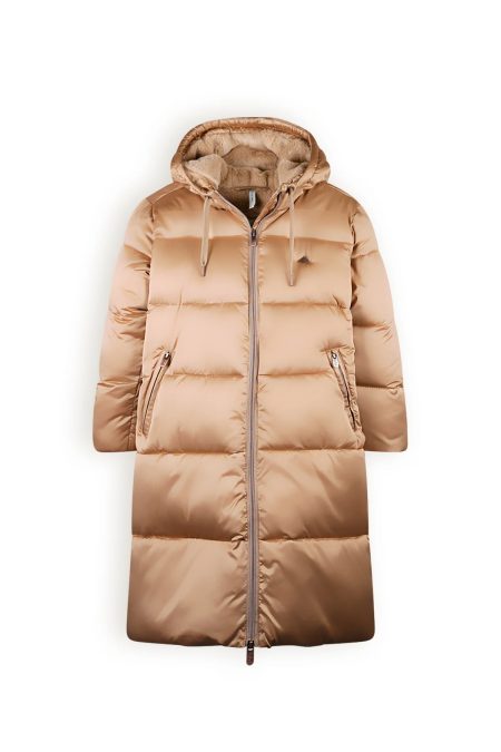 NoBell Meisjes winterjas lang puffer met capuchon baggo beige