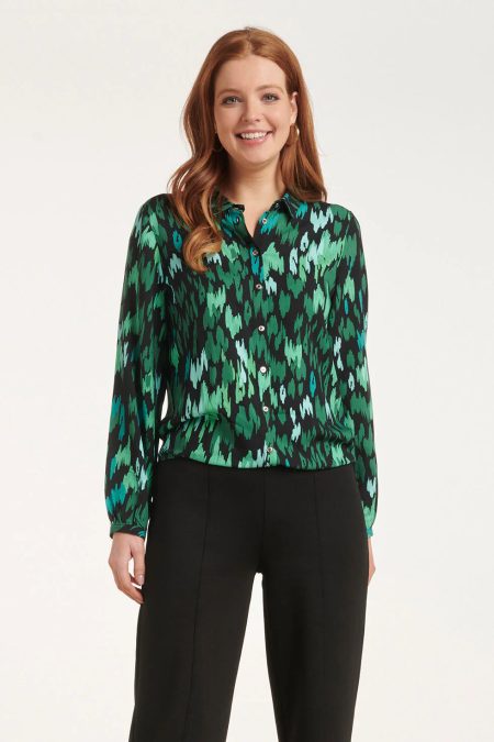 Smashed Lemon 24658 teal en zwarte animal print blouse