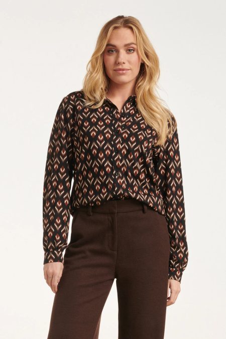 Smashed Lemon 24546 bruine stretchy blouse met bladerprint