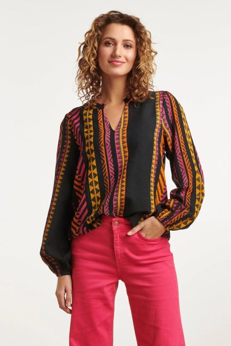 Smashed Lemon 23667 dames zwart top met aztec print