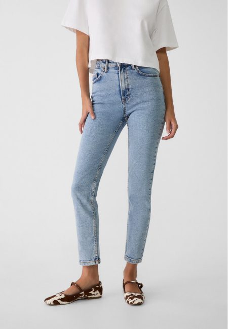 Stradivarius 1465 Slim-fit mom jeans  Blauwe denim 40