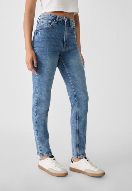 Stradivarius 1465 Slim-fit mom jeans  Medium lichtblauw Denim 38