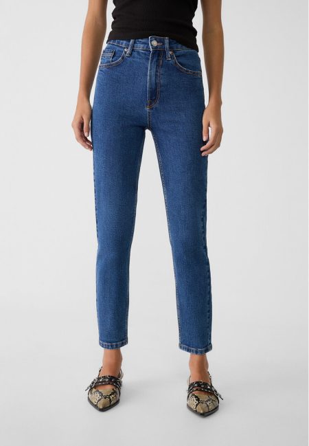 Stradivarius 1465 Slim-fit mom jeans  Middenblauw denim 34