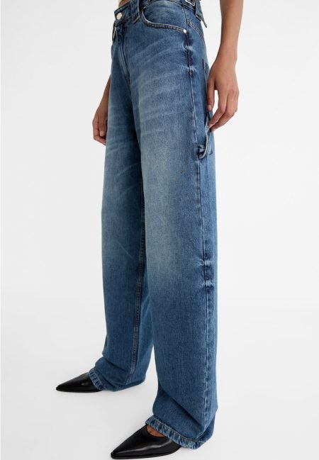 Stradivarius Balloon fit baggy jeans met verstelbare taille  Blauwe denim 44