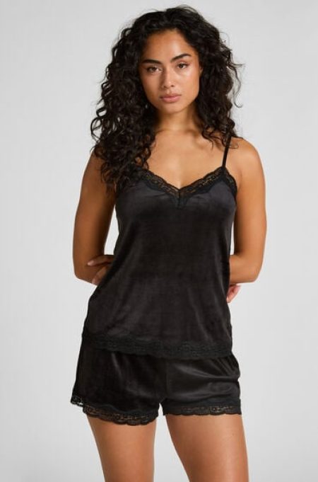Hunkemöller Shorts Velours Lace Zwart